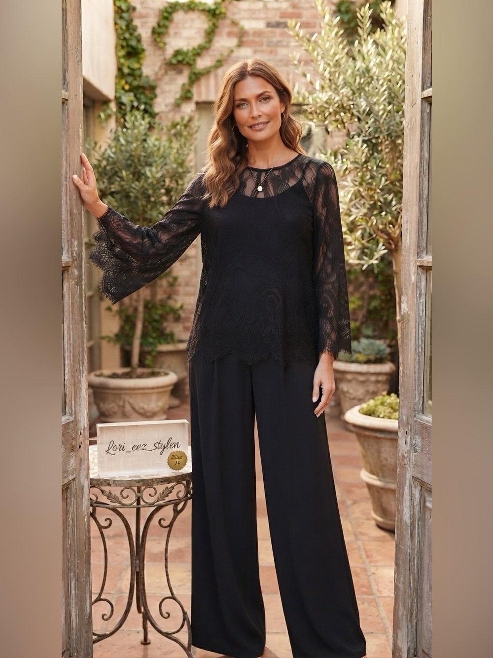 Black Lace Long-Sleeve Women's Top - Elegant Sheer Overlay - Picture 3 of 13